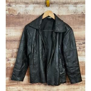 Flight Path Mens S Motorcycle Jacket Black Leather Biker Full Zip Lined Coat
